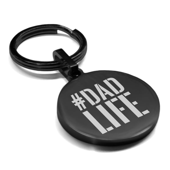 Stainless Steel #DadLife Round Medallion Keychain Circle Ring