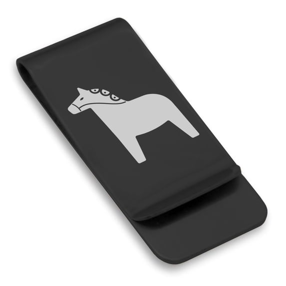 Stainless Steel Dala Horse Good Luck Charm Classic Slim Money Clip Credit Card Holder