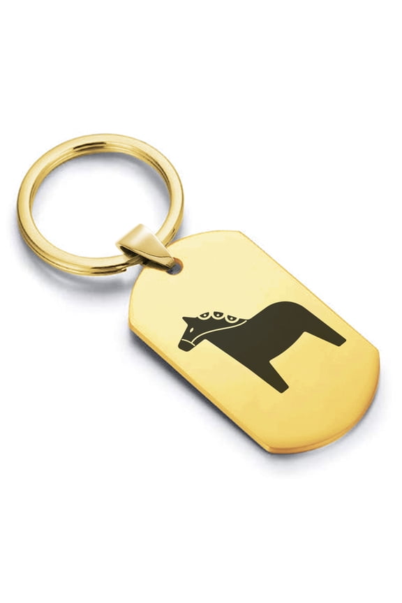 Stainless Steel Dala Horse Good Luck Charm Dog Tag Keychain Circle Ring