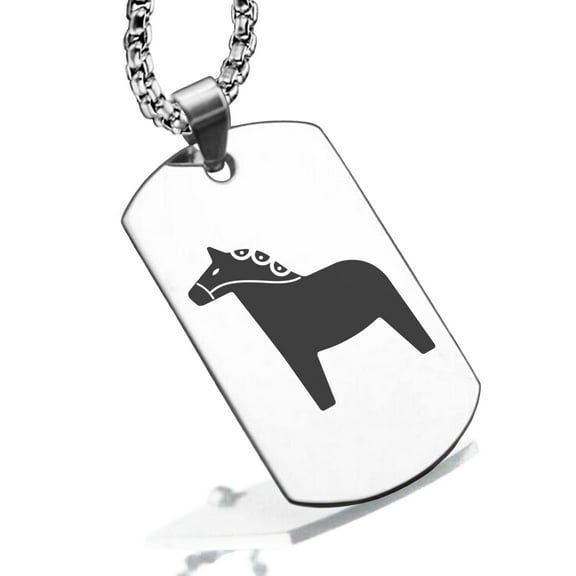 Stainless Steel Dala Horse Good Luck Charm Dog Tag Pendant Necklace