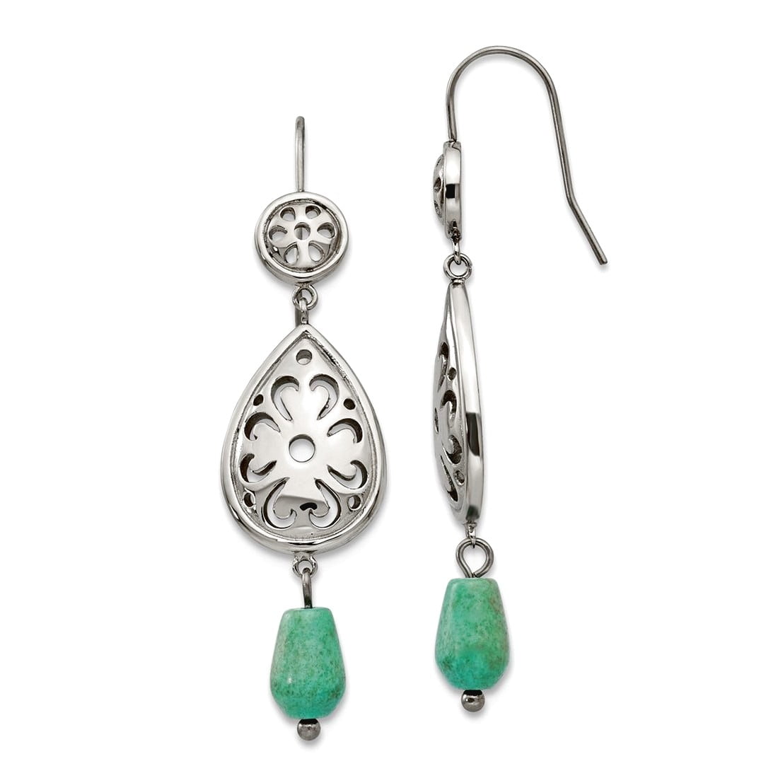 Stainless Steel Polished Simulated Turquoise Shepherd Hook Earrings 14mm Wide Dangle Earring for Women