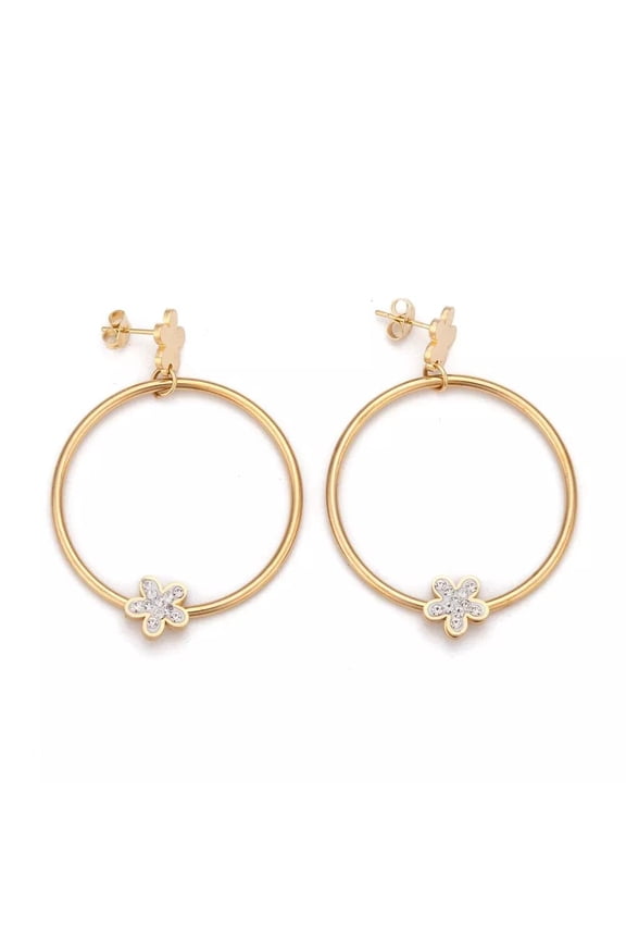 Stainless Steel Dangle Stud Earrings Clay Crystal Rhinestone Flower Gold Z341