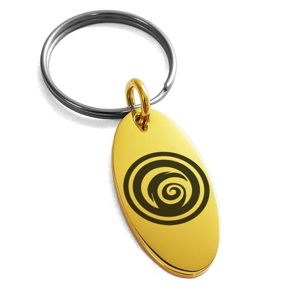 Stainless Steel Darkness Element Rune Engraved Small Oval Charm Keychain Keyring