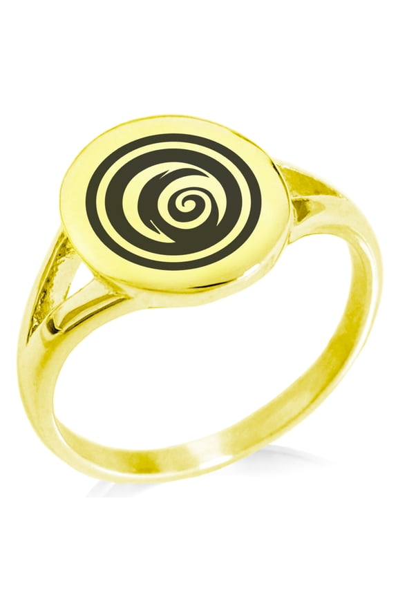 Stainless Steel Darkness Element Rune Minimalist Oval Top Polished Statement Signet Ring