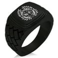 thumbnail image 1 of Stainless Steel Date Masamune Samurai Crest Geometric Pattern Step-Down Biker Style Polished Ring, 1 of 1