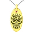 thumbnail image 1 of Stainless Steel Day of the Dead Sugar Skull Engraved Small Oval Charm Pendant Necklace, 1 of 1
