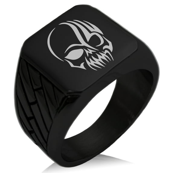 Tioneer Stainless Steel Death Zombie Skull Geometric Pattern Biker Style Polished Ring