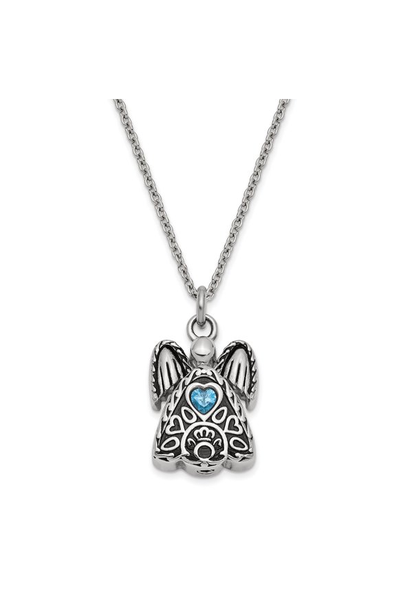 Stainless Steel Dec. CZ Antiqued Ash Holder Birth Stone 18in. Necklace and Pendant