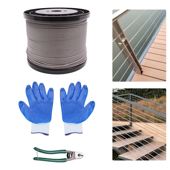 Stainless Steel Deck Cable Railing Kit, 1/8 Stainless Steel Cable Wire Rope, 7x7 Strands Construction Braided Steel Wire Rope Aircraft Cable for Deck, Stairs, and Fences (1500ft)