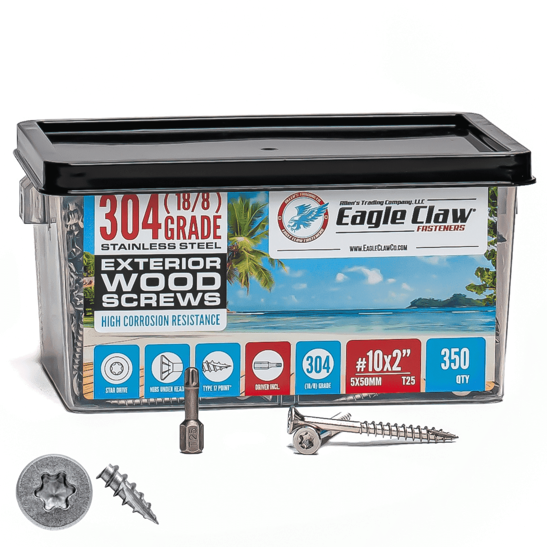 Stainless Steel Deck Screws # 10 X 2" Star Drive T25 Torx (QTY 350 - 3lb)