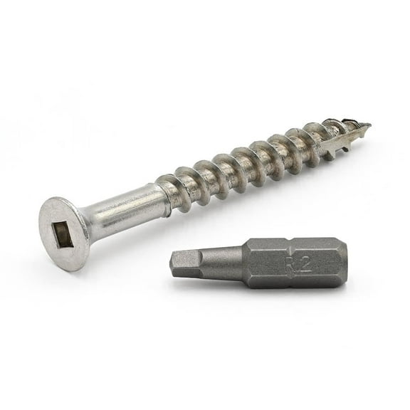 Stainless Steel Deck Screws, #10 x 2 inch, Square Drive, Type 17 Tip, 18-8 Grade, 100 Pack w/Bit Included$$Hardware