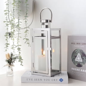 JHY DESIGN 12-inch Stainless Steel Decorative Lantern with Glass Panels for Hanging Decor