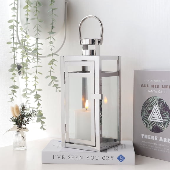 JHY DESIGN Silver Stainless Steel Tealight Candles Candle Lantern
