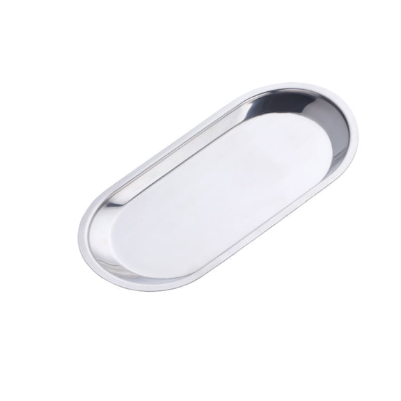 Stainless Steel Decorative Tray,Jewelry Dish Cosmetics Organizer Bathroom Clutter Serving Platter Small Storage Tray,7.28x3.66 inch Oval Reusable Decorative Storage Tray for Kitchen Table (Silver)
