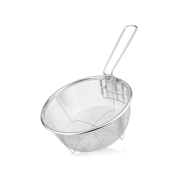 Stainless Steel Deep Fry Basket 1 Pc,Foldable Lower Oil Pan Basket,Basket with Folding Handles,Basket for Kitchen Frying Pasta Spaghetti,Stainless Steel Basket for Food Presentation (Silver)
