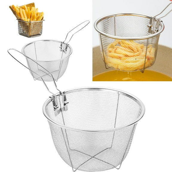 Stainless Steel Deep Fry Basket for Frying Serving Food, Multifunctional Fryer Basket with Detachable Handle Fryer for Pot Mini Fish Fry Fryer Strainer with Long Handle Cooking Tool