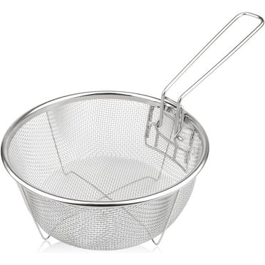 Stainless Steel Deep Fry Basket for Frying Serving Food, Multifunctional Fryer Basket with Detachable Handle Fryer for Pot Mini Fish Fry Fryer Strainer with Long Handle Cooking Tool (Round/7.9 Inch)