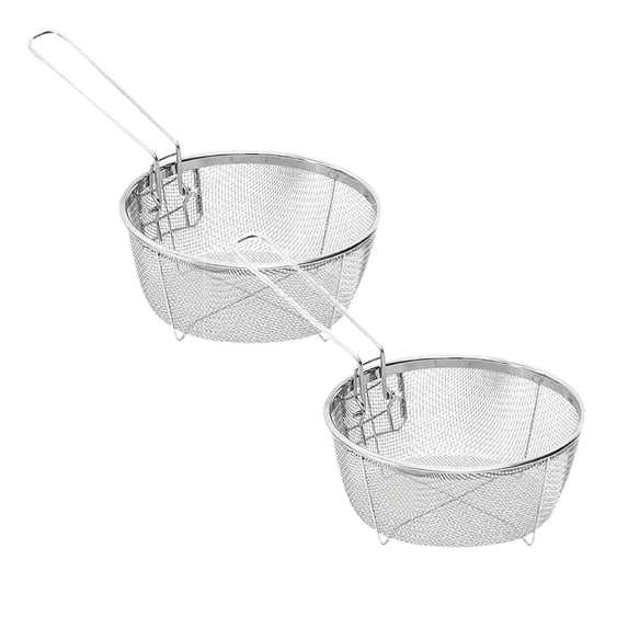 Stainless Steel Deep Fry Baskets with Handle, Multifunctional Fryer Basket, Round Wire Mesh Fry Basket for Frying, Serving Food,Silver*Two,2Pcs
