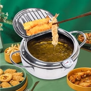 Stainless Steel Deep Fryer, 2.2L Deep Fryer Pan with Thermometer Control for Chicken Nuggets, Chips, Donuts, Shrimp