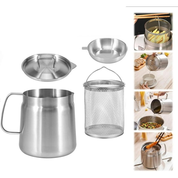 Stainless Steel Deep Fryer - 53/70oz Large Capacity Oil Filter Fryer for Kitchen