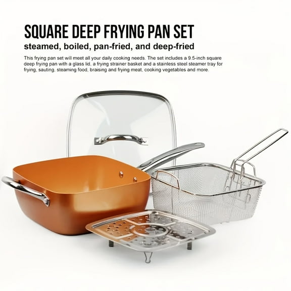 Stainless Steel Deep Fryer - Large Square Oil Fryer for Tempura, Noodles & Milk, Stovetop Compatible (Gas/Electric), No Electricity Needed - Durable Kitchen Cookware, Portable Design