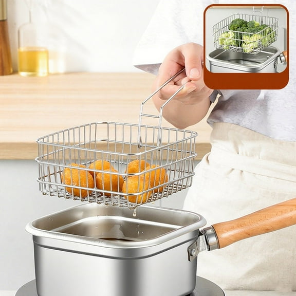 Stainless Steel Deep Fryer, Portable Outdoor Frying Pot, Multifunctional Cooking Set, Heat-Resistant Wooden Handle, Versatile for Camping and Home Use