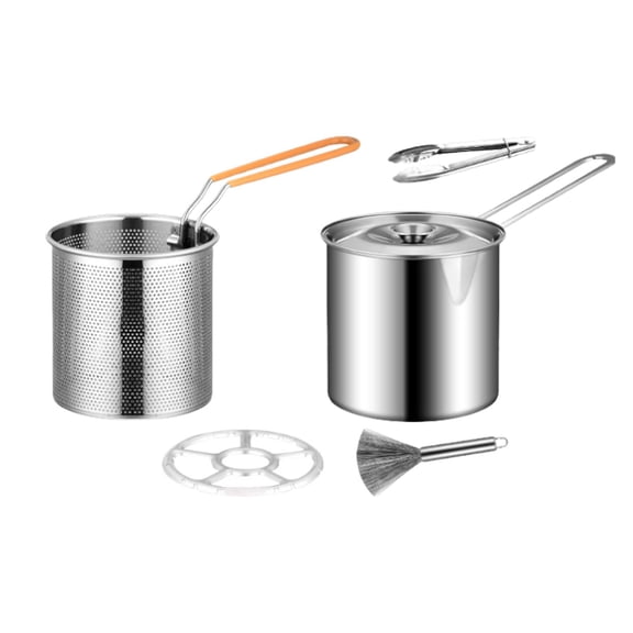 Stainless Steel Deep Fryer Pot Deep Fryers Frying Pot Easy to Clean Japanese Tempura Frying Pot for Home Kitchen Dried Fish With Brush