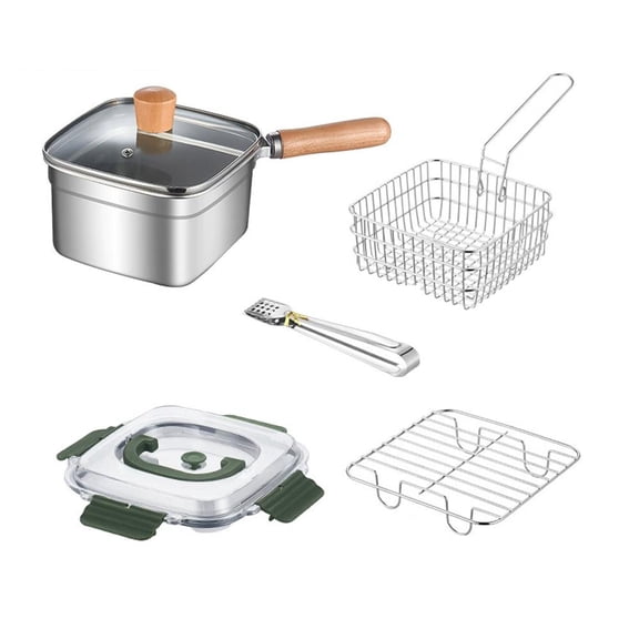 Stainless Steel Deep Fryer Set with Basket Steamer and Lid for Versatile Indoor Outdoor Cooking