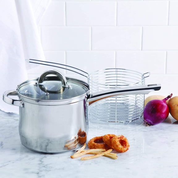 Stainless Steel Deep Fryer Set with Basket for Small & Medium Batches