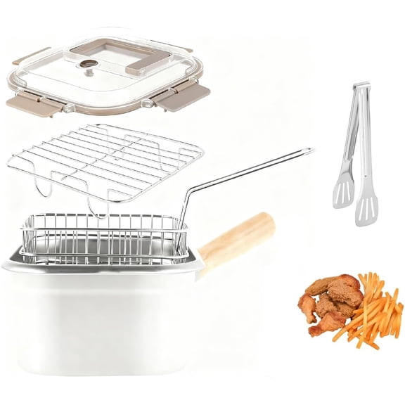 Stainless Steel Deep Fryers, Small Deep Fryer Pot with Basket | Square Deep Frying Pan with Handle & Lid, Small Fryer Daddy Deep Fryer, Mini Fish Fryer for Chicken Wings, French Fries