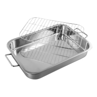 Stainless Steel Deep Roasting Tray Oven Pan Grill Rack Baking Roaster Tin Tray 36*26*6Cm