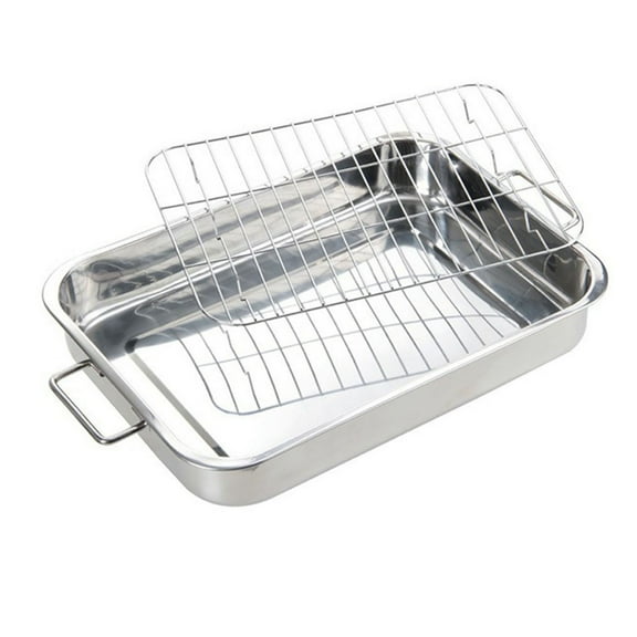 Stainless Steel Deep Roasting Tray Oven Pan Grill Rack Baking Roaster Tin Tray