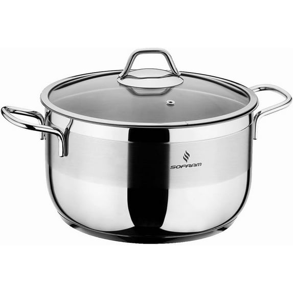 Stainless Steel Deep Stock Pot with Glass Lid Soup Pot Deep Casserole Cooking Pot Suitable for Induction Stove Cookware (4.65-qt. (4.4 L))