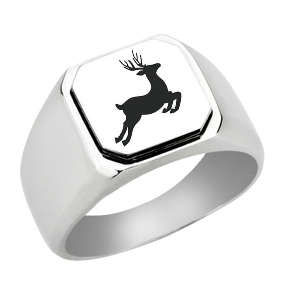 Stainless Steel Deer Engraved Signet Ring