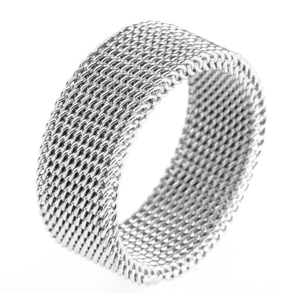 Stainless Steel Mesh Ring 8MM Wide Band for Men and Women Deformed Design Individually Packaged Fashion Jewelry Ring US