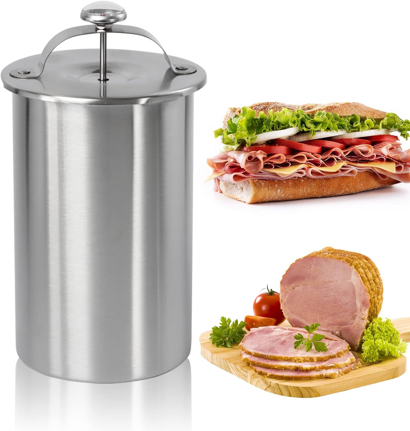 Stainless Steel Deli Meat Press, 304 Stainless Steel  Tool with Thermometer & Spring Mechanism,Maker for Homemade Sandwiches and Lunch Mea