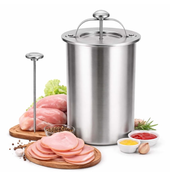 Stainless Steel Deli Meat Press with Thermometer, 7.8 Inch Ham Maker with Spring Mechanism, for Homemade Healthy Luncheon Meat, Roulade & Bacon