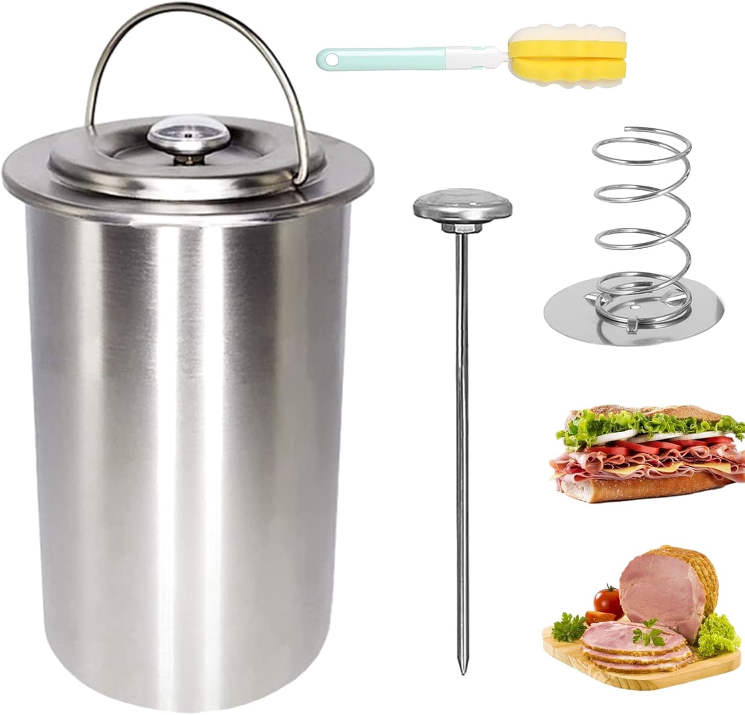 Stainless Steel Deli Meat Press with Thermometer – Bacon Press & Kitchen Meat Weight, Heavy-Duty Stovetop Cooking Tool for Bacon, Burgers, Steaks