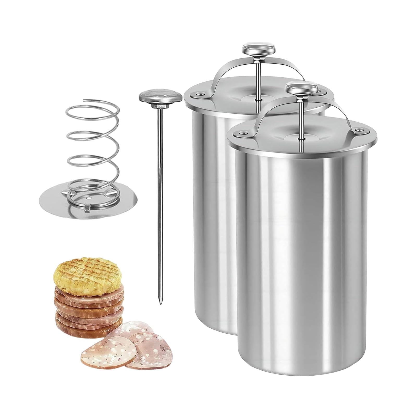 Stainless Steel Deli Meat Press with Thermometer, Food Grade Ham Maker for Healthy Homemade Deli, Sturdy Meat Presser for Kitchen and Camping