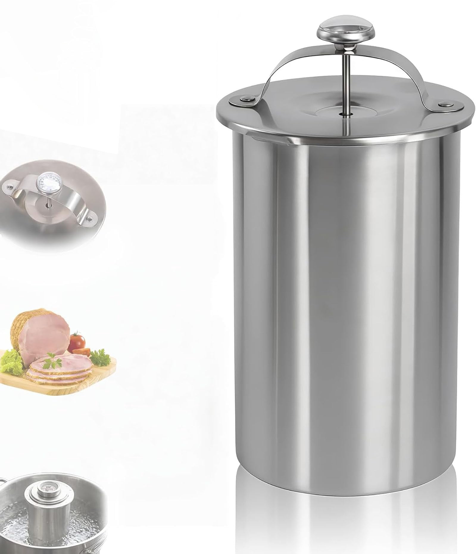 Stainless Steel Deli Meat Press with Thermometer & Spring Mechanism,Meat Press Mold for Deli,Presss for Healthy Home Cooking.