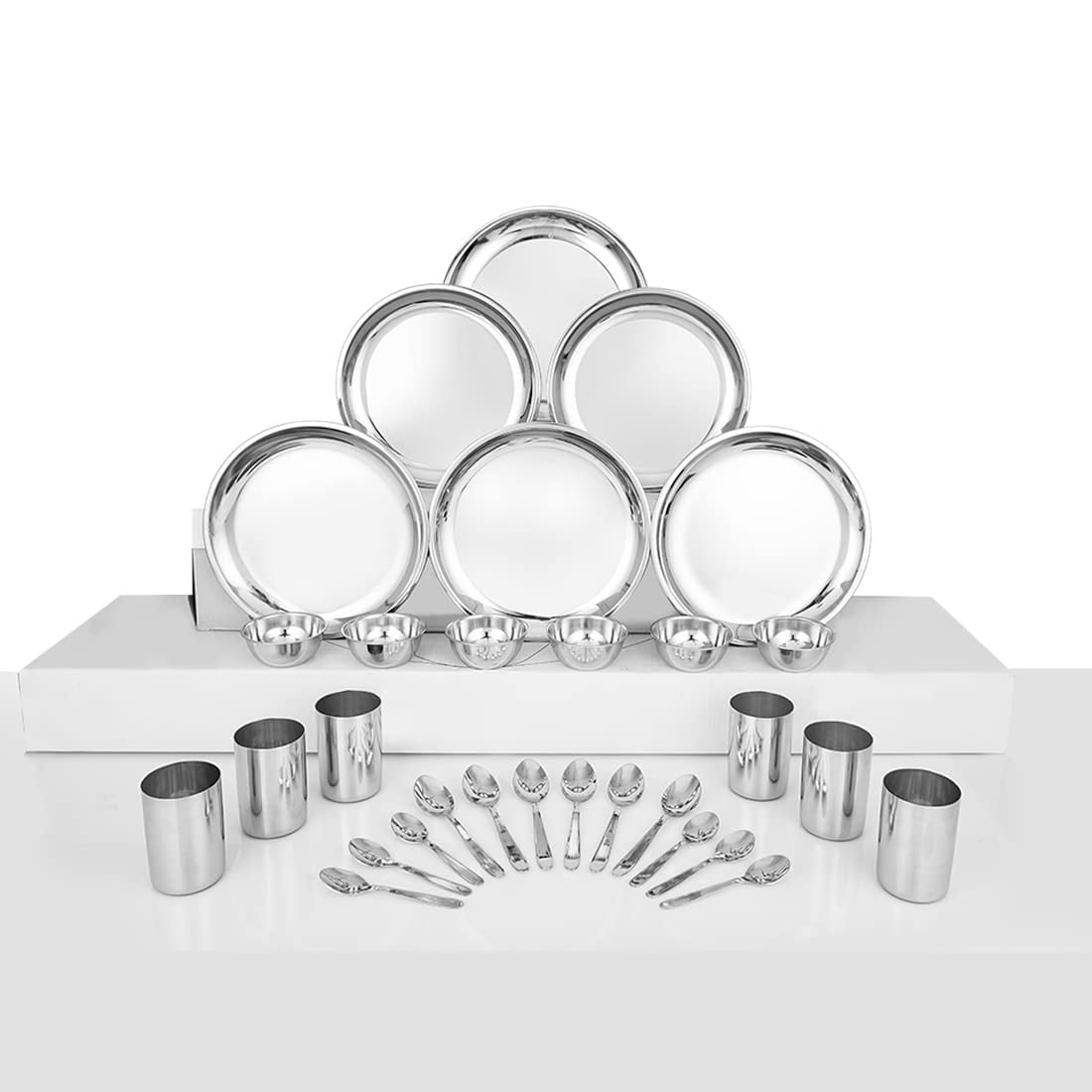 Stainless Steel Delight Dinner Set Of 30 Pieces, Silver | 6 Dinner ...