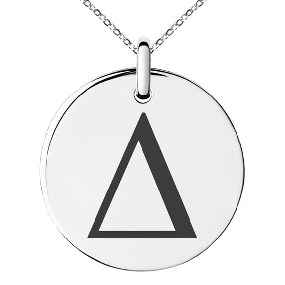 Stainless Steel Delta Mathematical Engraved Small Medallion Circle Charm Pendant Necklace