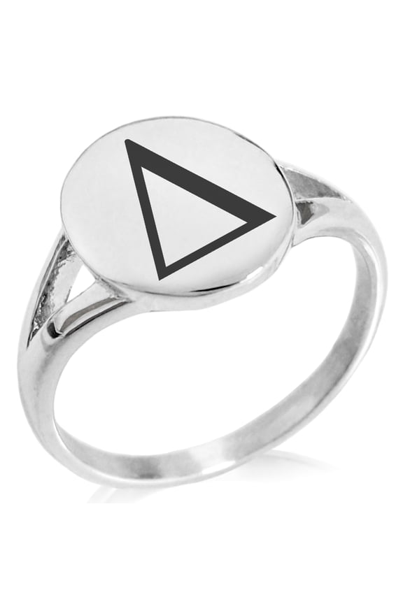 Stainless Steel Delta Mathematical Minimalist Oval Top Polished Statement Signet Ring