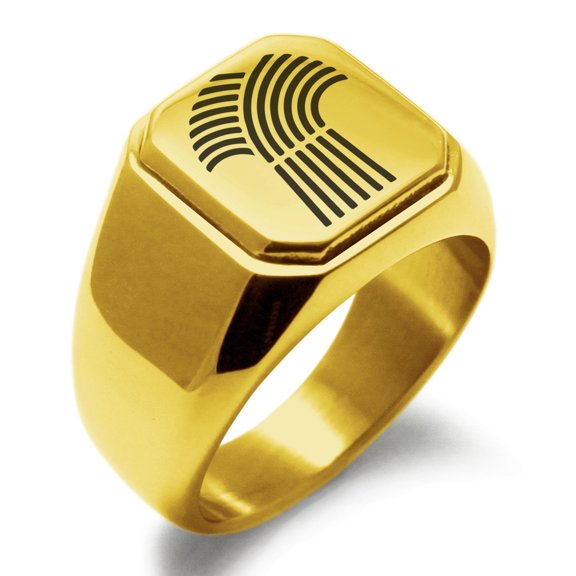 Tioneer Stainless Steel Demeter Greek Goddess of Agriculture Engraved Square Flat Top Biker Style Polished Signet Ring