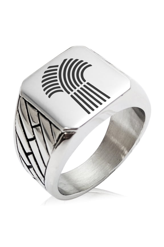 Stainless Steel Demeter Greek Goddess of Agriculture Geometric Pattern Biker Style Polished Ring