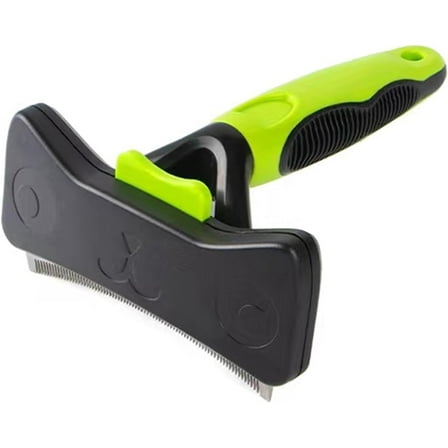 Stainless Steel Deshedding and Dematting Tool | Professional Pet Grooming arc-Shaped Fur Brush for Cats and Dogs Hair Removal (Green)