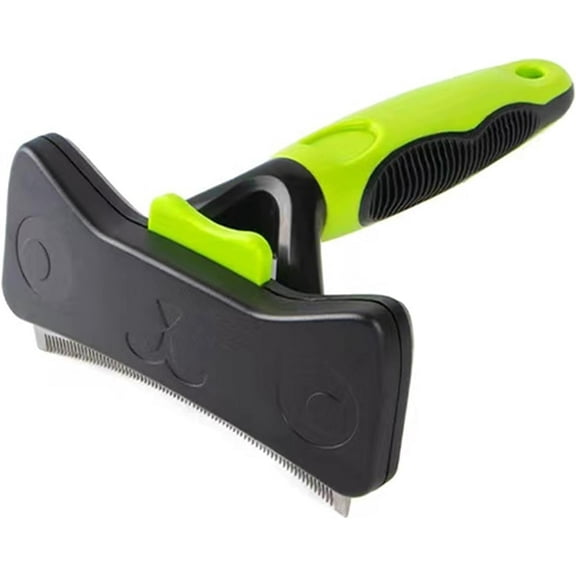 Stainless Steel Deshedding and Dematting Tool | Professional Pet Grooming arc-Shaped Fur Brush for Cats and Dogs Hair Removal (Green)
