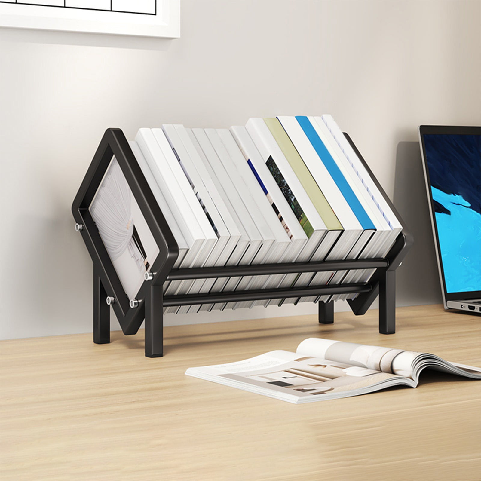 Stainless Steel Desktop Bookshelf, 3-Tier Metal Book Rack with Open ...