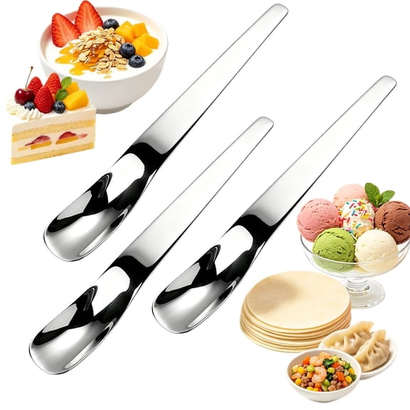 Stainless Steel Dessert Spoon, Long Handle Ice Cream & Yogurt Spoon — Bend-Resistant Mirror Polished Spoon for Tall Glasses, Wide-Mouth Jars, Sundaes and Parfaits (Pack of 3)