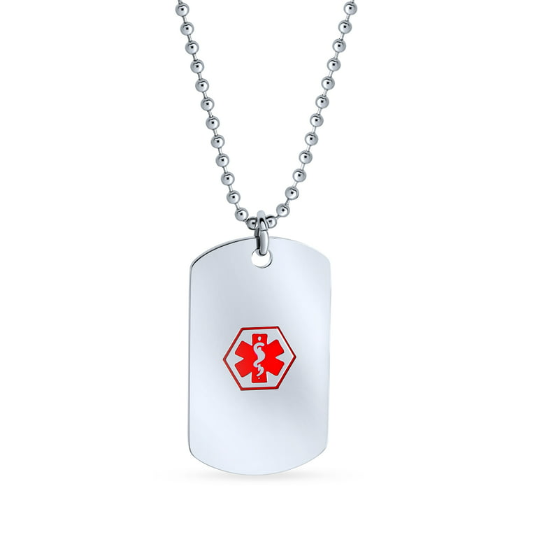 Dog Tag Medical Alert Necklace Stainless Steel Medical Alert Dog Tag with Beaded  Chain – Universal Medical Data